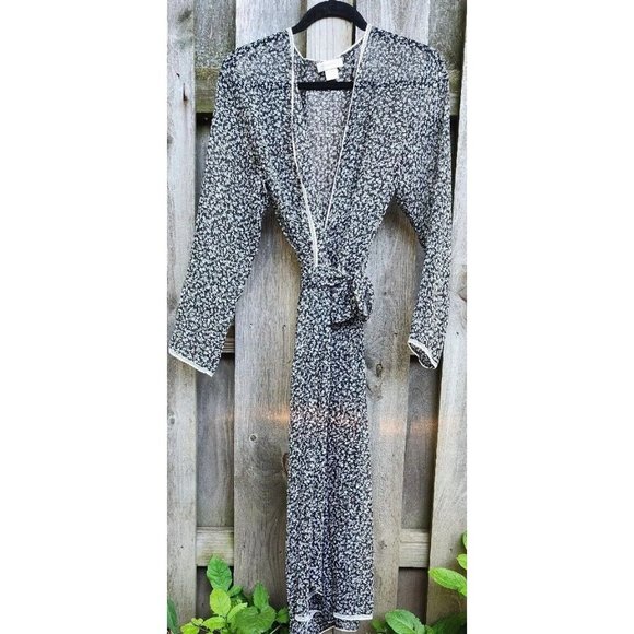 Ladies Robe S Peignoir See Thru Jones New York Floral Print Lace Trim - Picture 7 of 10